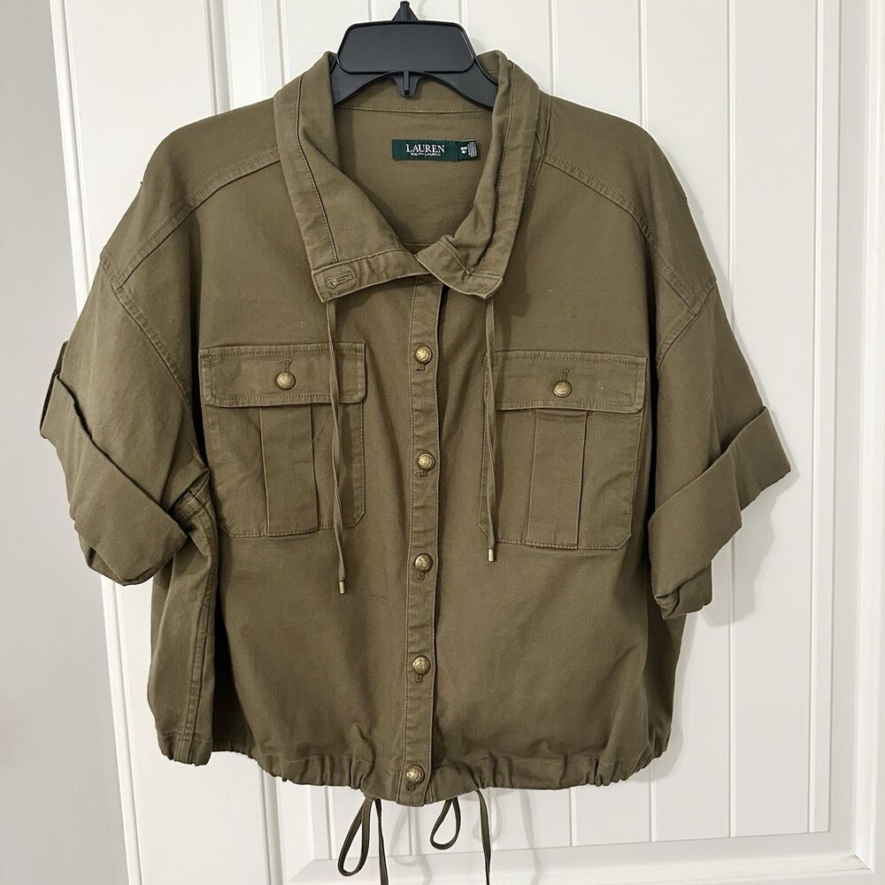 Ralph Lauren LRL Explorer Olive Utility Jacket Cropped Short Sleeve Size 16W